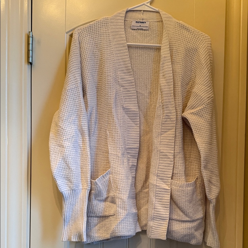 Old Navy Cream Textured Open Cardigan